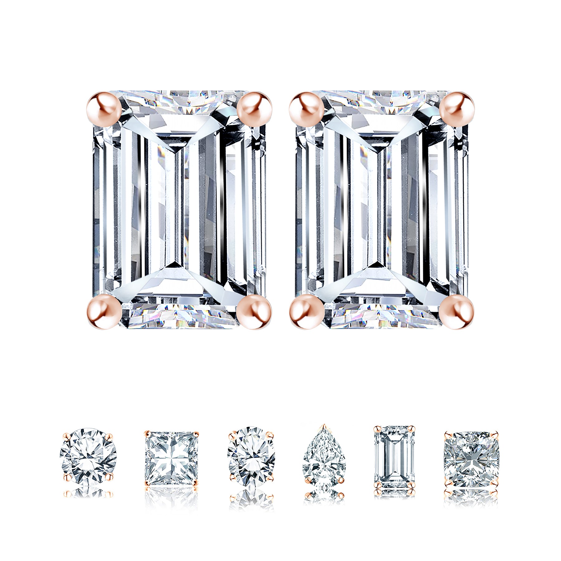 Minimalist 2 Carat Emerald Cut Moissanite Solitaire Stud Earrings In 18K White Gold Plating Over Silver