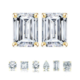 Minimalist 2 Carat Emerald Cut Moissanite Solitaire Stud Earrings In 18K White Gold Plating Over Silver