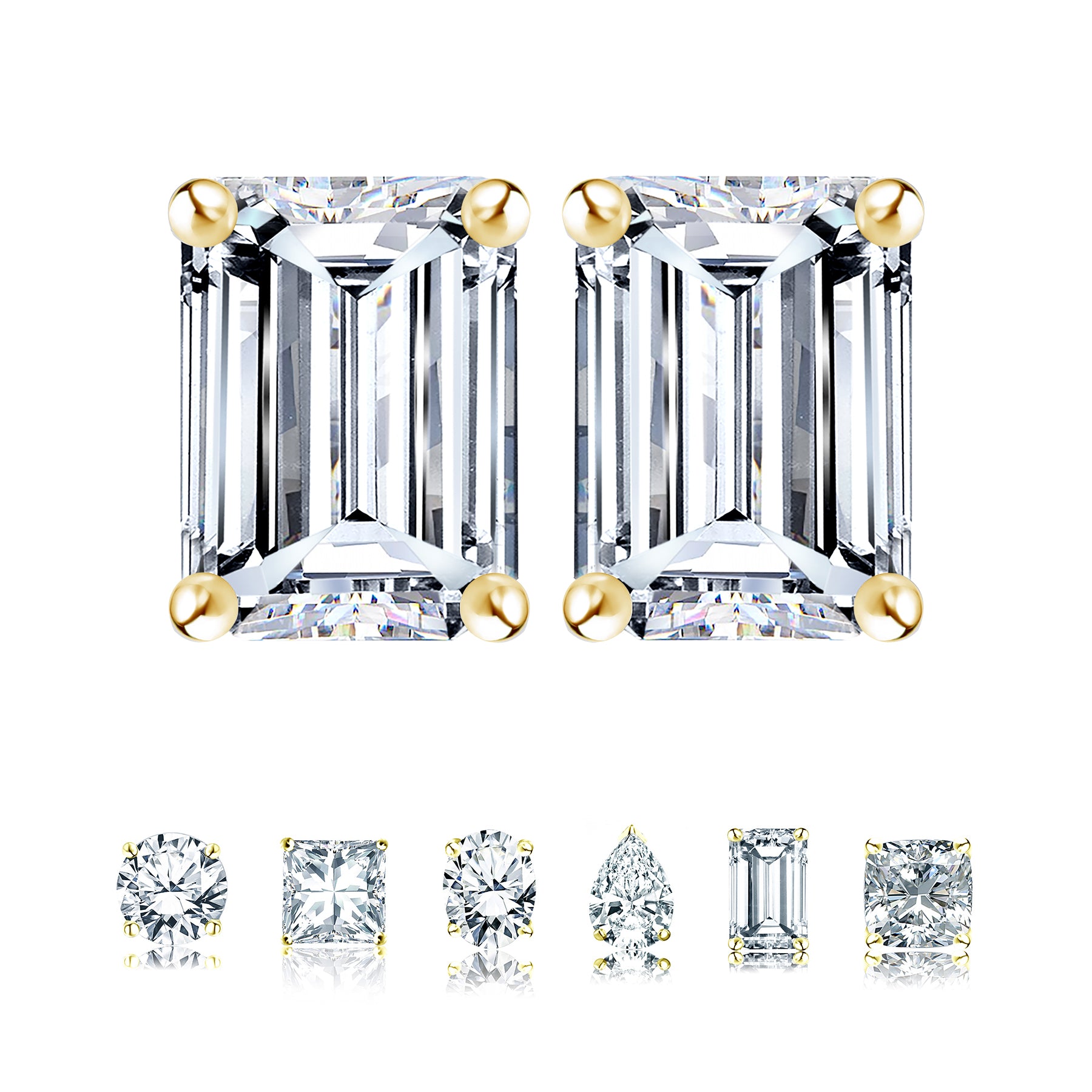 Minimalist 2 Carat Emerald Cut Moissanite Solitaire Stud Earrings In 18K White Gold Plating Over Silver