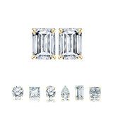 Certified Minimalist 0.5 Carat Emerald Cut Moissanite Solitaire Stud Earrings In 18K Rose Gold Plating Over Silver