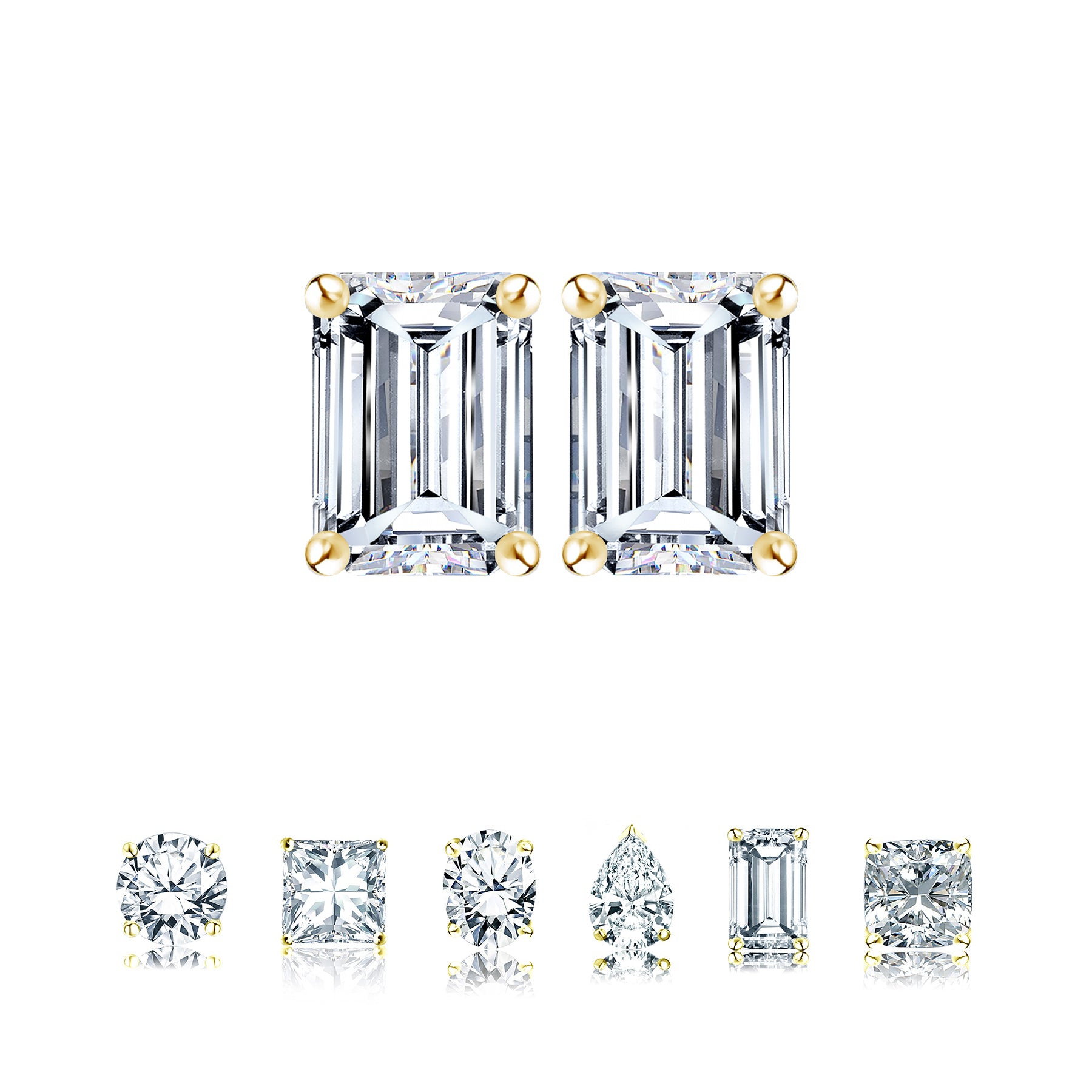 Certified Minimalist 0.5 Carat Emerald Cut Moissanite Solitaire Stud Earrings In 18K Rose Gold Plating Over Silver