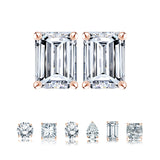 Certified - 1 Carat Emerald Cut Moissanite - Minimalist Solitaire Stud Earrings - 18K Rose Gold Plating Over Silver