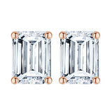 Certified Minimalist 4 Carat Emerald Cut Moissanite Solitaire Stud Earrings In 18K Rose Gold Plating Over Silver