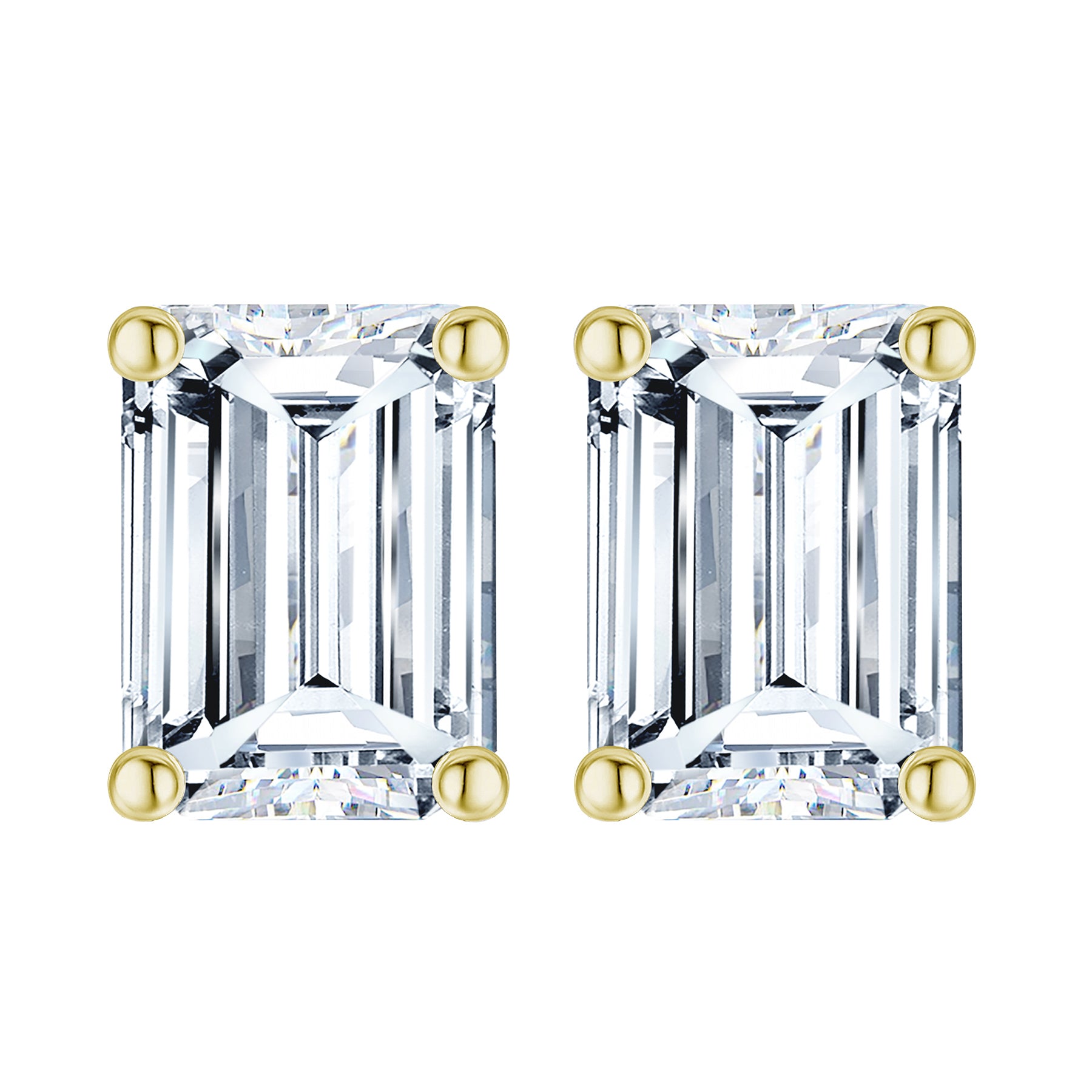 Certified Minimalist 4 Carat Emerald Cut Moissanite Solitaire Stud Earrings In 18K Rose Gold Plating Over Silver