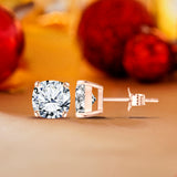 Certified - 4 Prong - 1 Carat Cushion Cut Moissanite - Solitaire Stud Earrings - 18K Rose Gold Plating Over Silver