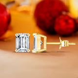 Certified Minimalist 0.5 Carat Emerald Cut Moissanite Solitaire Stud Earrings In 18K Rose Gold Plating Over Silver