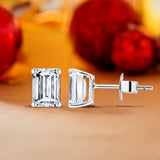 Certified - 1 Carat Emerald Cut Moissanite - Minimalist Solitaire Stud Earrings - 18K Rose Gold Plating Over Silver