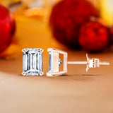 Minimalist 2 Carat Emerald Cut Moissanite Solitaire Stud Earrings In 18K White Gold Plating Over Silver