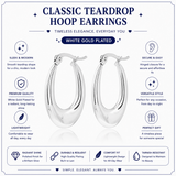 White Gold Plated Classic Hoop Earrings for Women, Lightweight Stainless Steel Earrings, Birthday Gift for Her