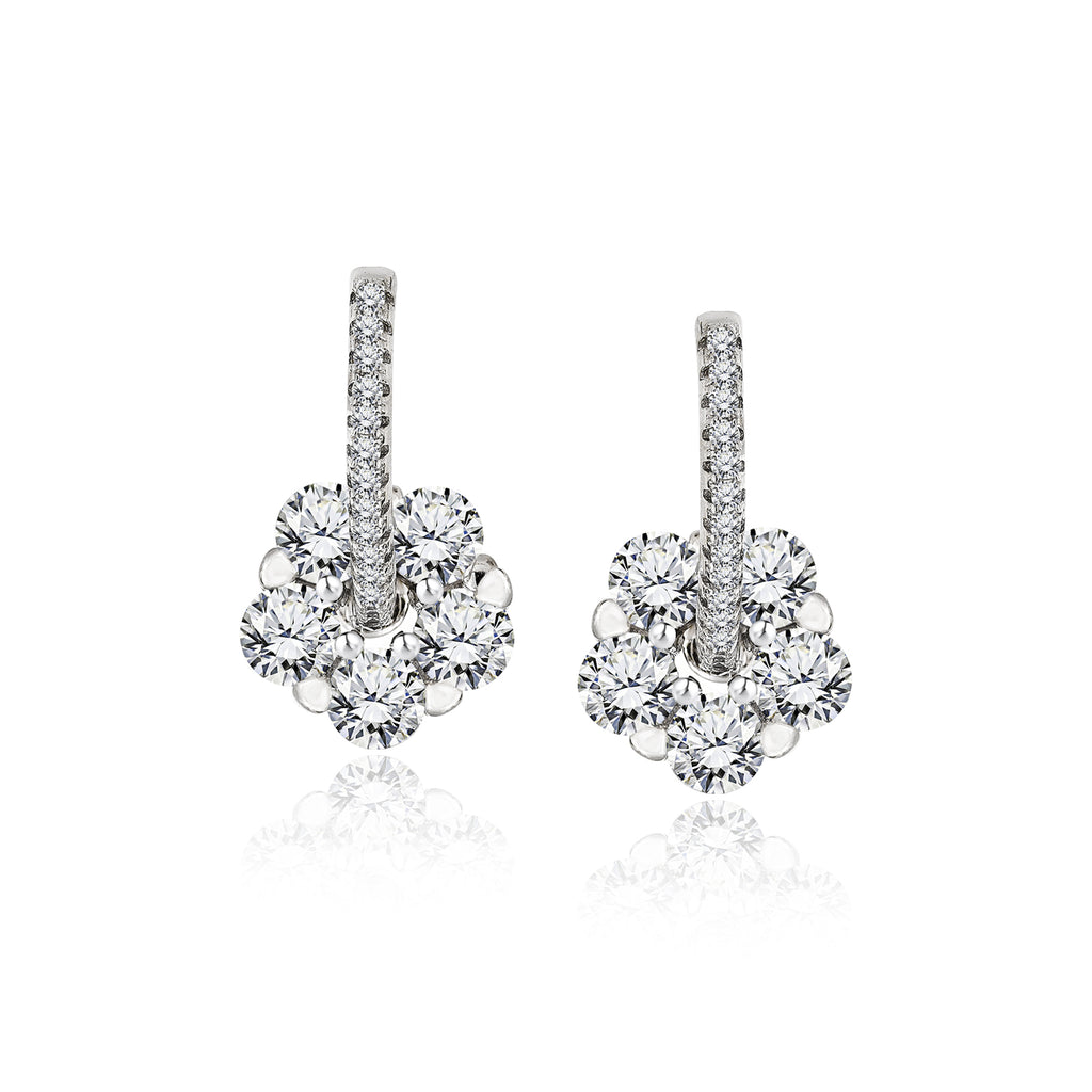 2.5 Carat Cluster Flower Drop Earrings in Silver - Fashion Earrings - Gift for Her