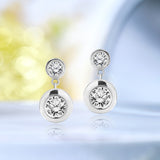 Sparkling 2.5 Carat Double Round Cut Stone - Bezel Set - Women's Dangle Earrings in Silver