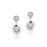 Sparkling 2.5 Carat Double Round Cut Stone - Bezel Set - Women's Dangle Earrings in Silver