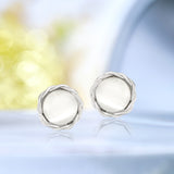 Round Cut Cat's Eye Stone Rope Stud Earrings for Women in Silver