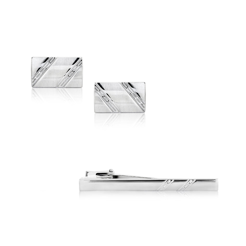 Men's Classic Pattern Cufflinks and Tie Pin Clip Set- Men's Gift Set - Gift for Husband