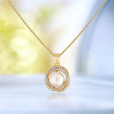 Double Loop Natural Pearl Pendant Necklace in Silver - Women's Pearl Jewelry - Anniversary Gift