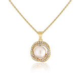 Double Loop Natural Pearl Pendant Necklace in Silver - Women's Pearl Jewelry - Anniversary Gift