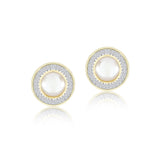 Iridescent 8mm Pearl Stud Earrings Bezel Halo in Silver - Everyday Luxury Jewelry