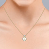 Double Round Halo Natural Pearl Pendant Necklace - Women's Everyday Jewelry - Birthday Present