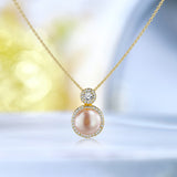 Double Round Halo Natural Pearl Pendant Necklace - Women's Everyday Jewelry - Birthday Present