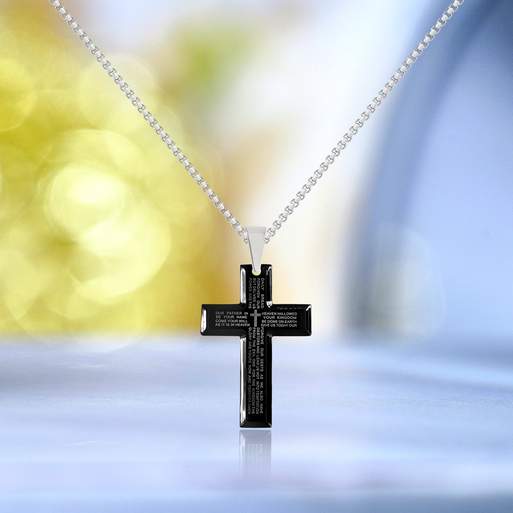Rehoboth Men's Stainless Steel Lord's Prayer Nail Cross Pendant Necklace  for Boys Women Men Chain 24