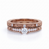 Vintage Edwardian 0.6 Ct Round Lab Diamond Bridal Set