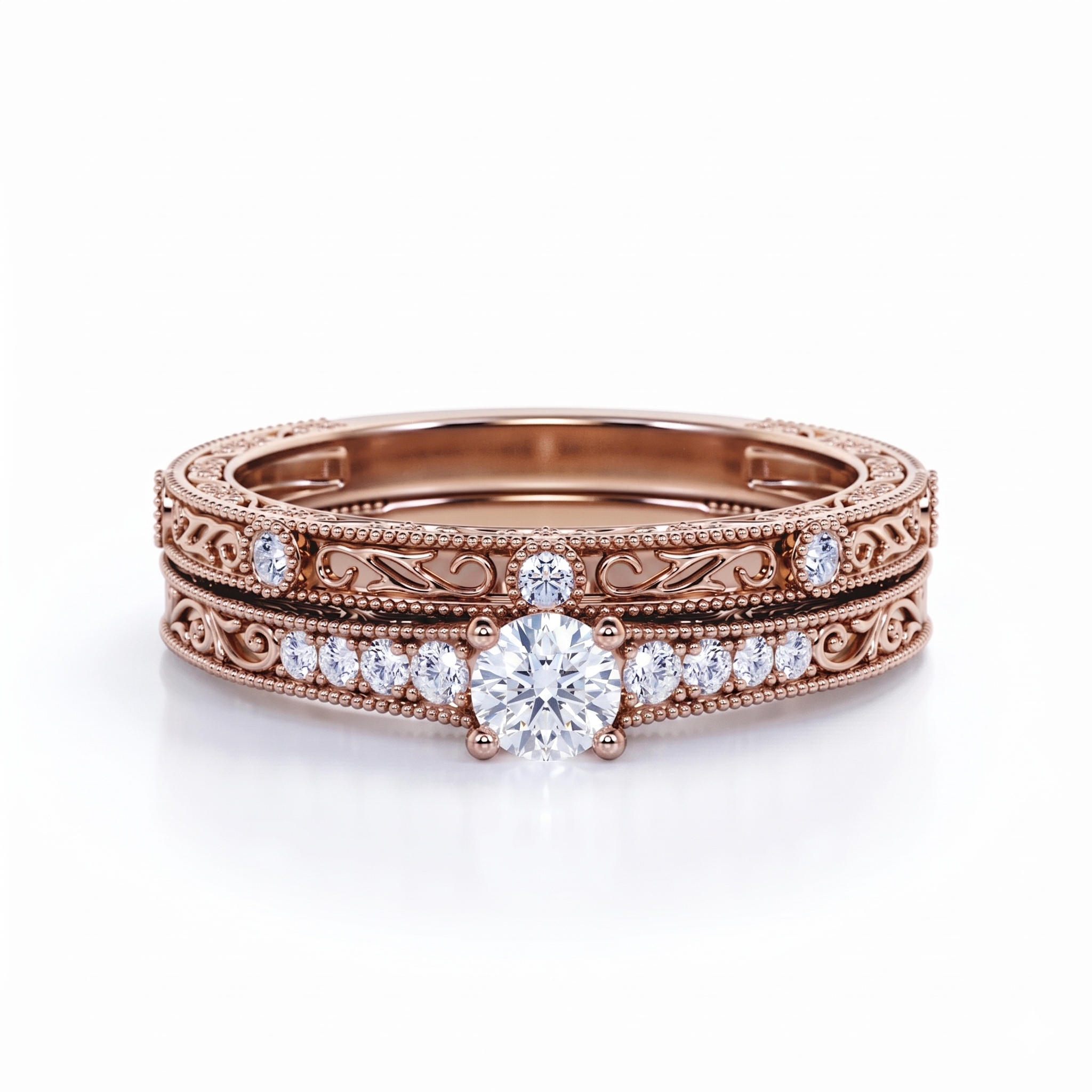 Vintage Edwardian 0.6 Ct Round Lab Diamond Bridal Set