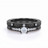 Vintage Edwardian 0.6 Ct Round Lab Diamond Bridal Set