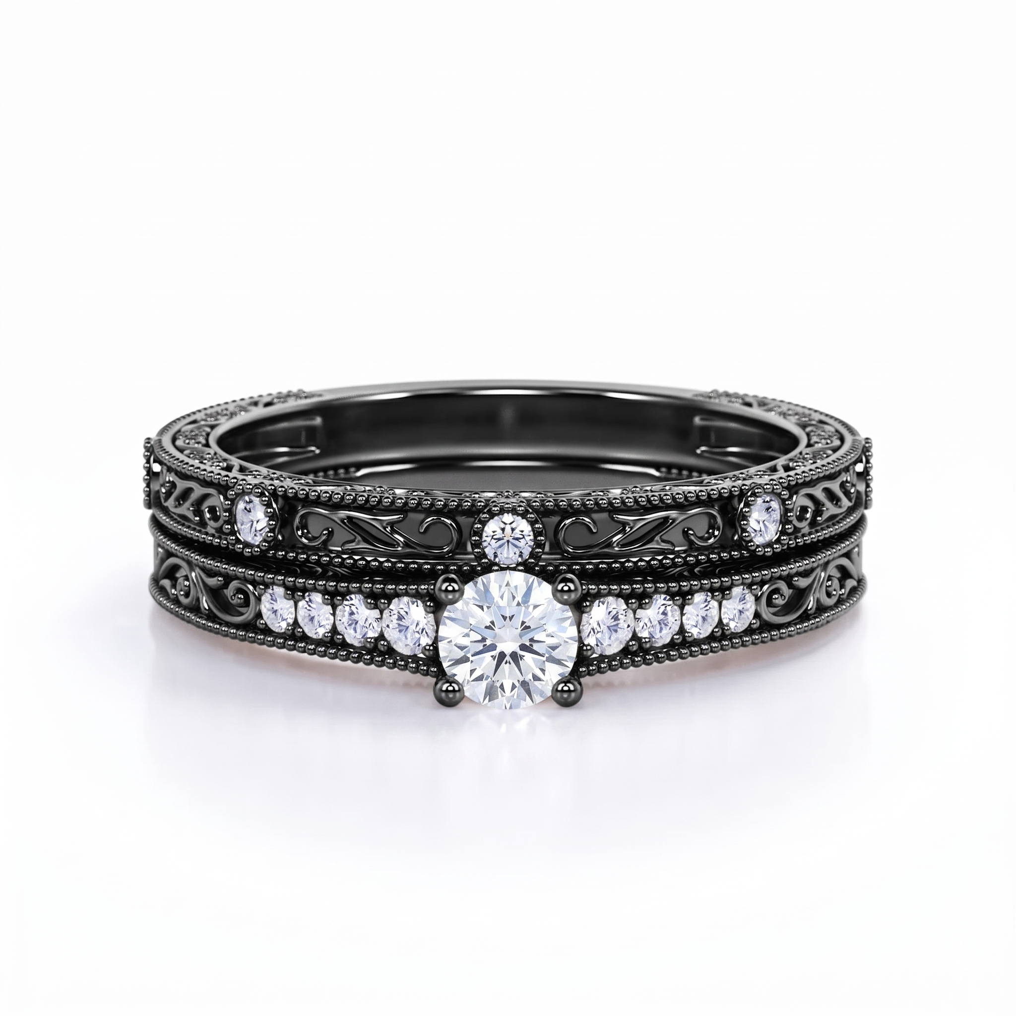 Vintage Edwardian 0.6 Ct Round Lab Diamond Bridal Set