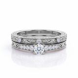 Vintage Edwardian 0.6 Ct Round Lab Diamond Bridal Set