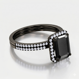 1.75 ct Emerald Lab Black Diamond Halo Wedding Set