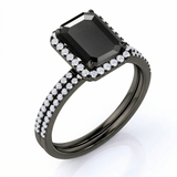 1.75 ct Emerald Lab Black Diamond Halo Wedding Set