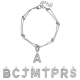 Lab Diamond Initial "A" Lab  Diamond Letter Bracelet - Double Layer Alphabet Jewelry - 18K White Gold Plating for Women