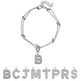 Lab  Diamond Initial "B" Lab  Diamond Letter Bracelet - Double Layer Alphabet Jewelry - 18K White Gold Plating for Women