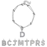 Lab  Diamond Initial "D" Lab  Diamond Letter Bracelet - Double Layer Alphabet Jewelry - 18K White Gold Plating for Women