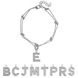 Lab  Diamond Initial "E" Lab  Diamond Letter Bracelet - Double Layer Alphabet Jewelry - 18K White Gold Plating for Women