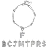Lab  Diamond Initial "F" Lab  Diamond Letter Bracelet - Double Layer Alphabet Jewelry - 18K White Gold Plating for Women