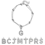 Lab  Diamond Initial "G" Lab  Diamond Letter Bracelet - Double Layer Alphabet Jewelry - 18K White Gold Plating for Women