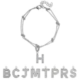 Lab  Diamond Initial "H" Lab  Diamond Letter Bracelet - Double Layer Alphabet Jewelry - 18K White Gold Plating for Women