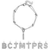 Lab  Diamond Initial "I" Lab  Diamond Letter Bracelet - Double Layer Alphabet Jewelry - 18K White Gold Plating for Women