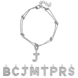 Lab  Diamond Initial "J" Lab  Diamond Letter Bracelet - Double Layer Alphabet Jewelry - 18K White Gold Plating for Women