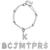 Lab  Diamond Initial "K" Lab  Diamond Letter Bracelet - Double Layer Alphabet Jewelry - 18K White Gold Plating for Women