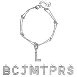 Lab  Diamond Initial "L" Lab  Diamond Letter Bracelet - Double Layer Alphabet Jewelry - 18K White Gold Plating for Women