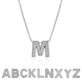 Lab  Diamond Initial “M” Letter Necklace – Elegant Alphabet Pendant Gift – 18K White Gold Plating for Women