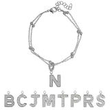 Lab  Diamond Initial "N" Lab  Diamond Letter Bracelet - Double Layer Alphabet Jewelry - 18K White Gold Plating for Women
