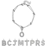 Lab  Diamond Initial "O" Lab  Diamond Letter Bracelet - Double Layer Alphabet Jewelry - 18K White Gold Plating for Women