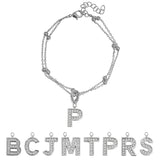 Lab  Diamond Initial "P" Lab  Diamond Letter Bracelet - Double Layer Alphabet Jewelry - 18K White Gold Plating for Women