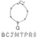 Lab  Diamond Initial "Q" Lab  Diamond Letter Bracelet - Double Layer Alphabet Jewelry - 18K White Gold Plating for Women