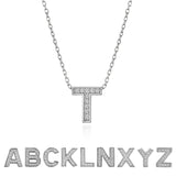 Lab  Diamond Initial “T” Letter Necklace – Elegant Alphabet Pendant Gift – 18K White Gold Plating for Women