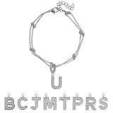Lab  Diamond Initial "U" Lab  Diamond Letter Bracelet - Double Layer Alphabet Jewelry - 18K White Gold Plating for Women