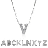 Lab  Diamond Initial “V” Letter Necklace – Elegant Alphabet Pendant Gift – 18K White Gold Plating for Women